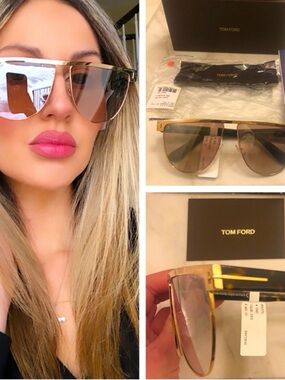 Tom Ford Gold Aviator Sunglasses with Rose-Gold Mirrored Lenses